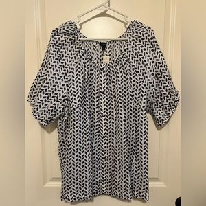Talbots popover short sleeve white and navy blouse 2X